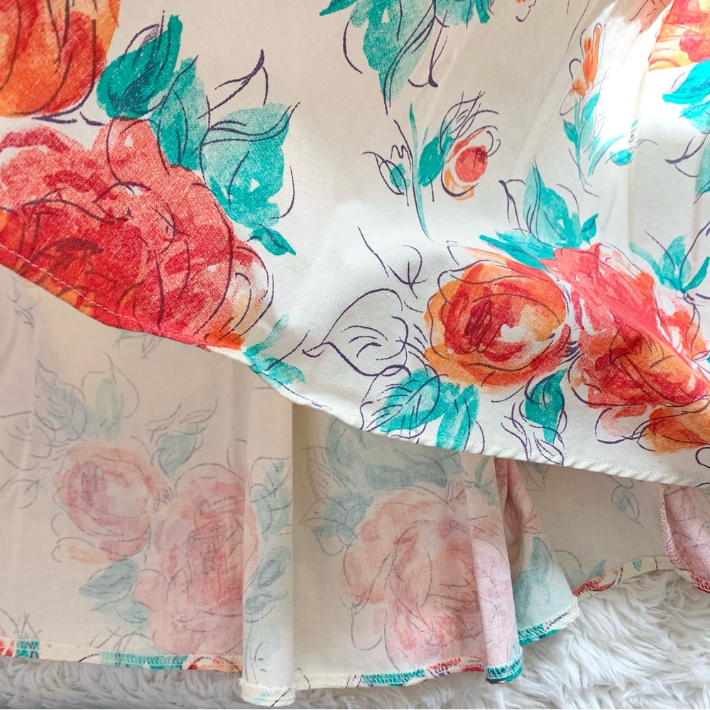 Laura Ashley Cream Floral Midi Dress with Red & Teal Flowers - Picture 8 of 15